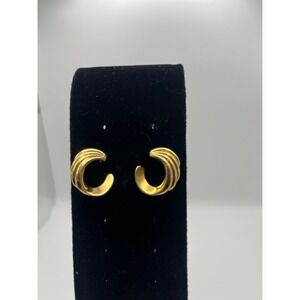 Monet Gold Tone Swirl Hoop Earrings Clip On or Pierced Vintage Fashion Jewelry